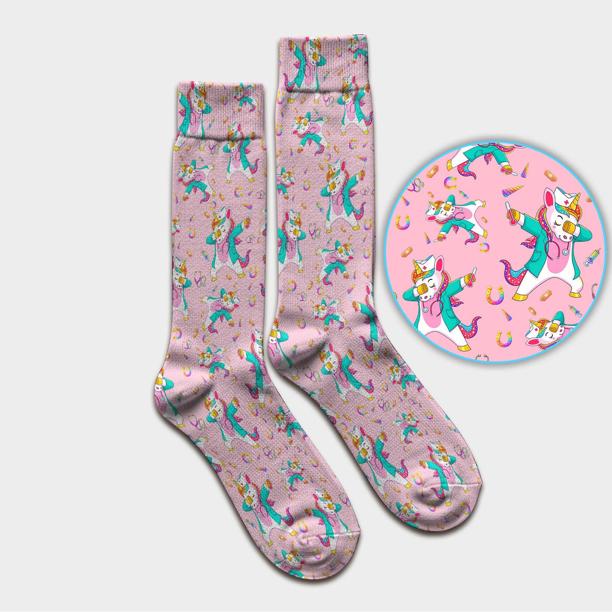 Cute Unicorn Nurse Dance Pattern Socks, Breathable Fabrics Medical Uniform