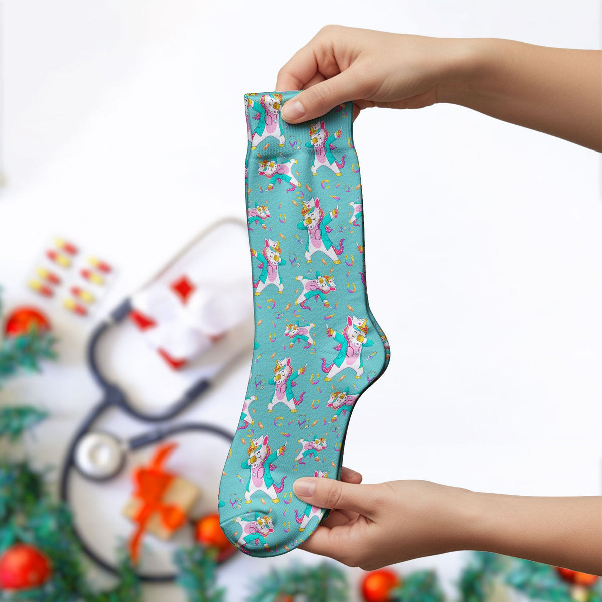 Cute Unicorn Nurse Dance Pattern Socks, Breathable Fabrics Medical Uniform
