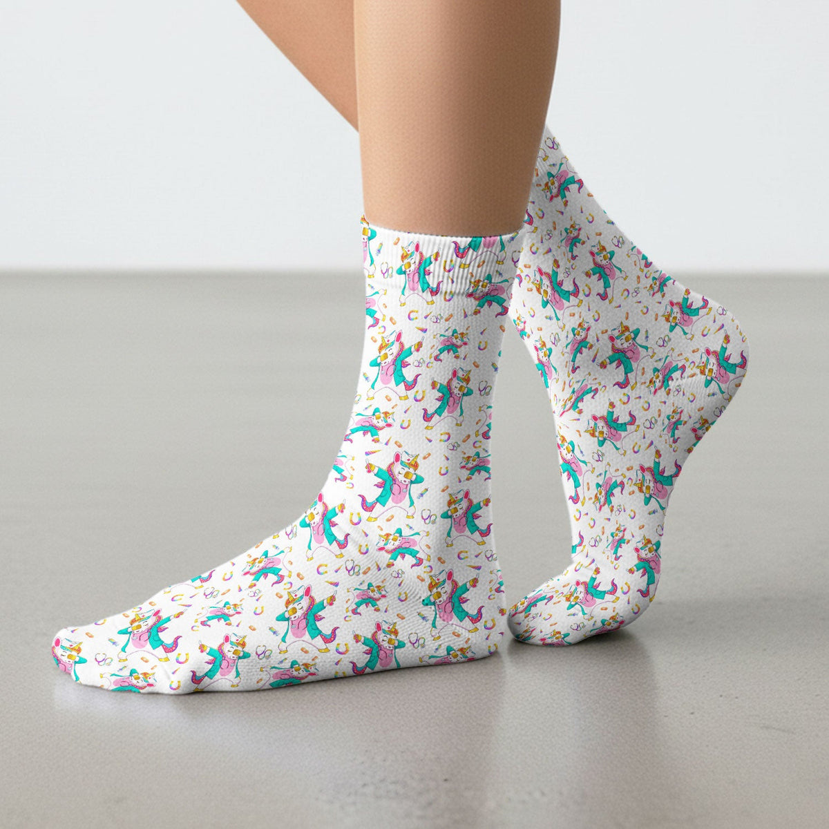 Cute Unicorn Nurse Dance Pattern Socks, Breathable Fabrics Medical Uniform