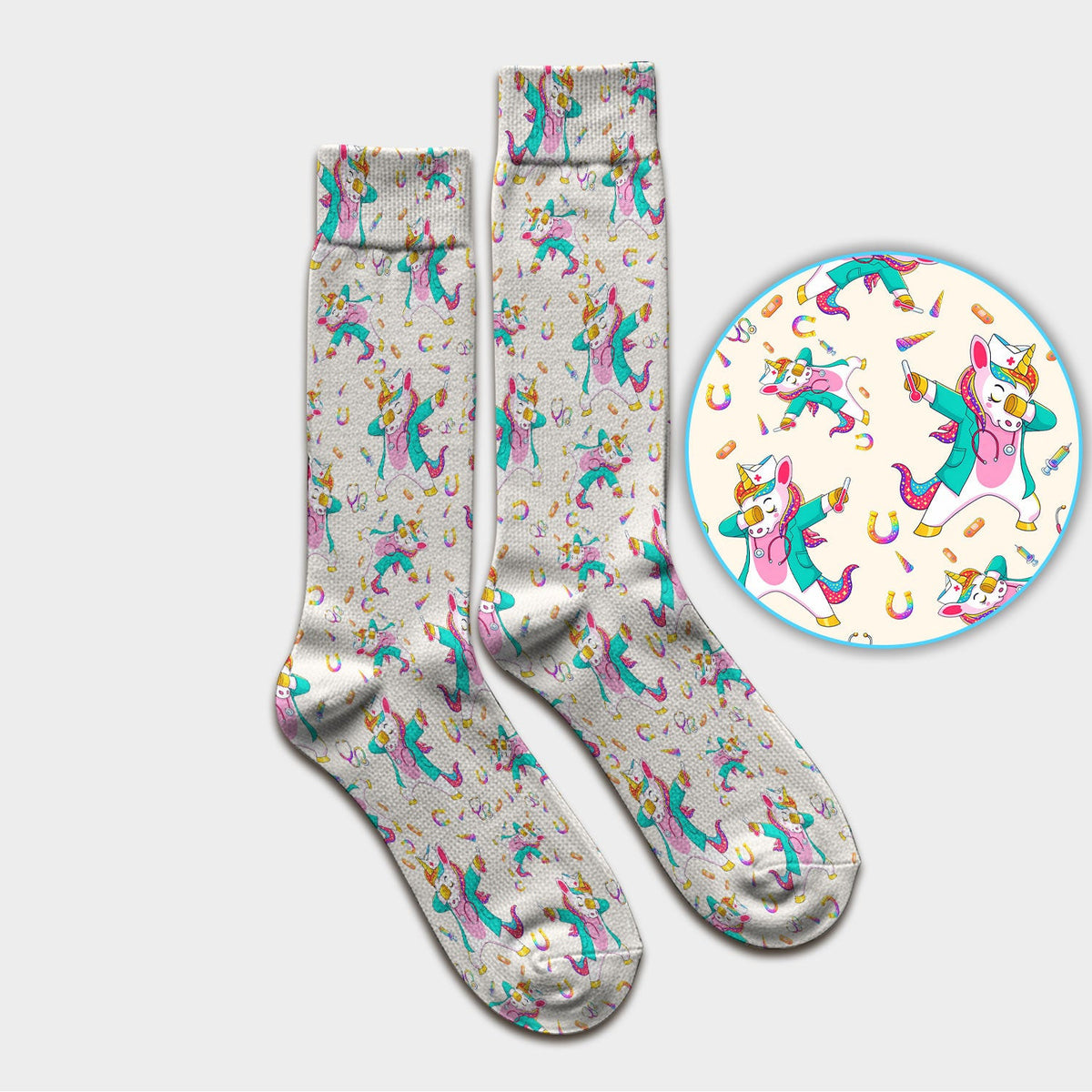 Cute Unicorn Nurse Dance Pattern Socks, Breathable Fabrics Medical Uniform