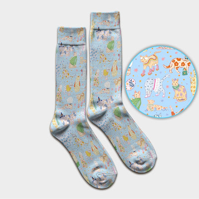 Colorful Pastel Cartoon Cats Print Socks, Breathable Fabrics Medical Uniform