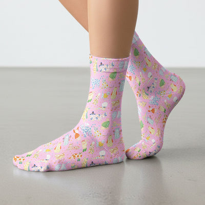 Colorful Pastel Cartoon Cats Print Socks, Breathable Fabrics Medical Uniform