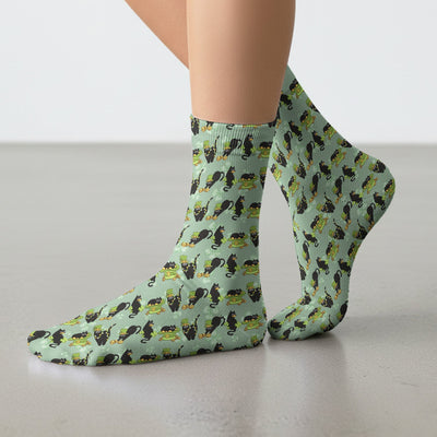 St. Patrick Black Cat Clover Print Medical Socks, Socks for Nurse Doctor