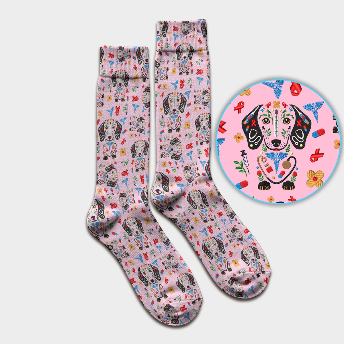 Dachshund Medical Icon Pattern Socks, Socks for Nurse Doctor