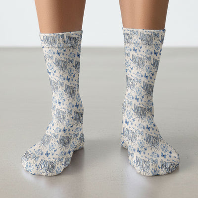 Blue Nurse Bow Floral Butterfly Pattern Socks, Breathable Fabrics Medical Uniform