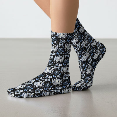 Blue Nurse Bow Floral Butterfly Pattern Socks, Breathable Fabrics Medical Uniform
