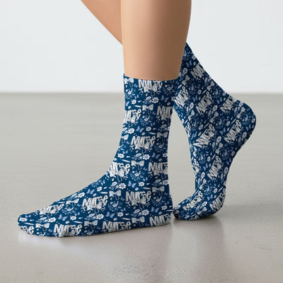Blue Nurse Bow Floral Butterfly Pattern Socks, Breathable Fabrics Medical Uniform
