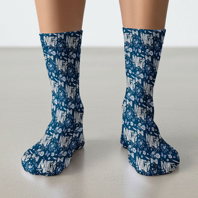 Blue Nurse Bow Floral Butterfly Pattern Socks, Breathable Fabrics Medical Uniform