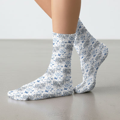 Blue Nurse Bow Floral Butterfly Pattern Socks, Breathable Fabrics Medical Uniform