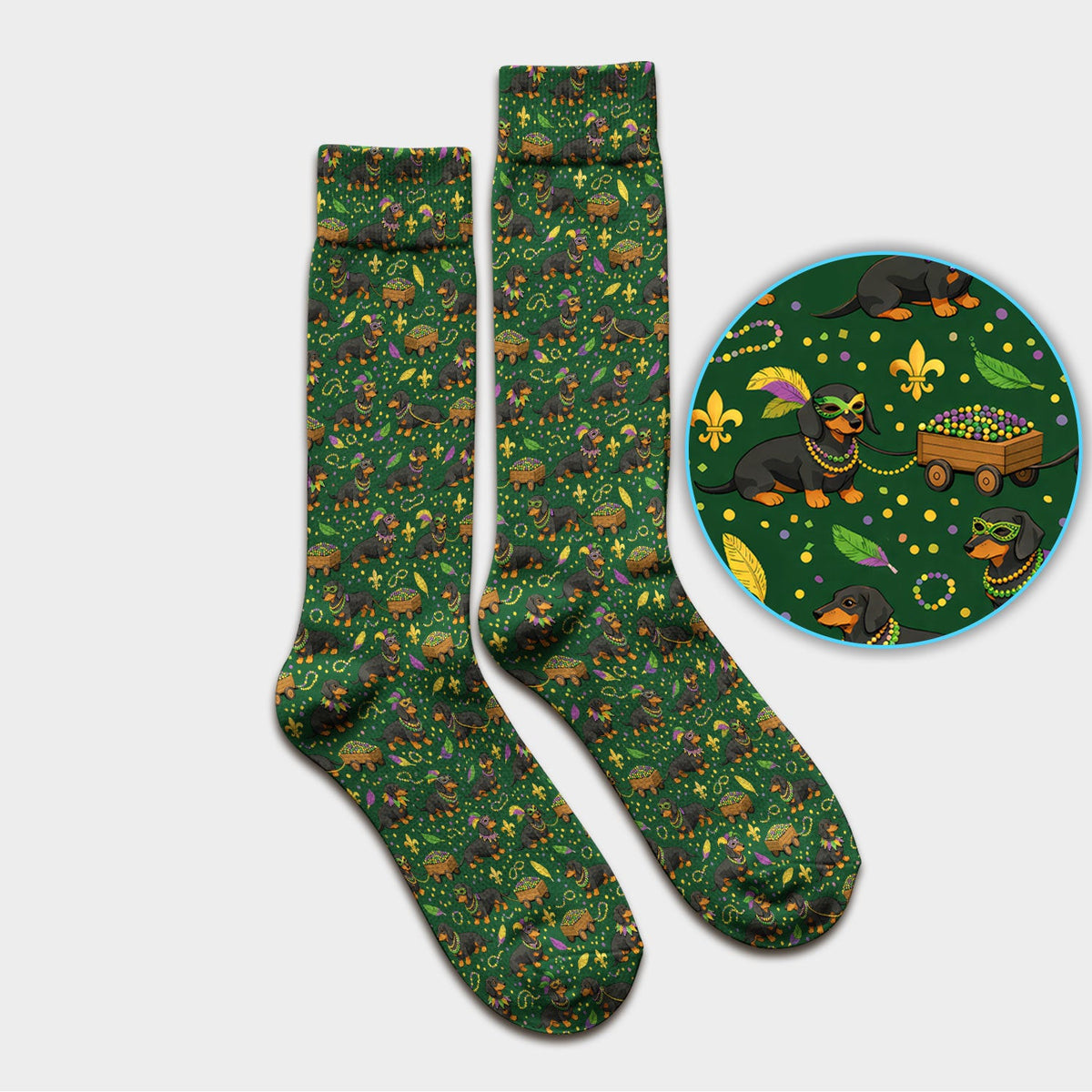 Funny Mardi Gras Dachshund Scrub Socks, Festival Wiener Dog Pattern Nurse Sock, Breathable Fabrics Nursing Uniform