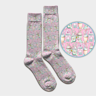 Cute Easter Bunny Coffee Cup Pattern Socks, Adult Socks for Men and Women