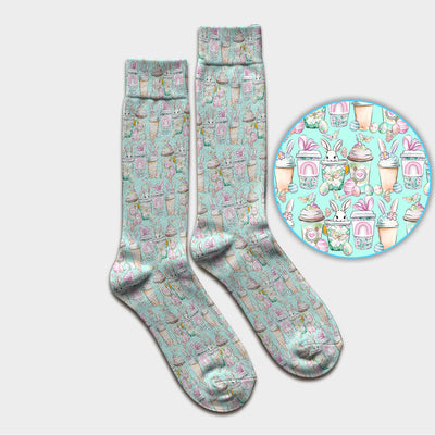 Cute Easter Bunny Coffee Cup Pattern Socks, Adult Socks for Men and Women
