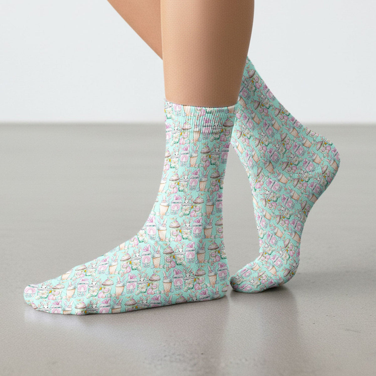 Cute Easter Bunny Coffee Cup Pattern Socks, Adult Socks for Men and Women