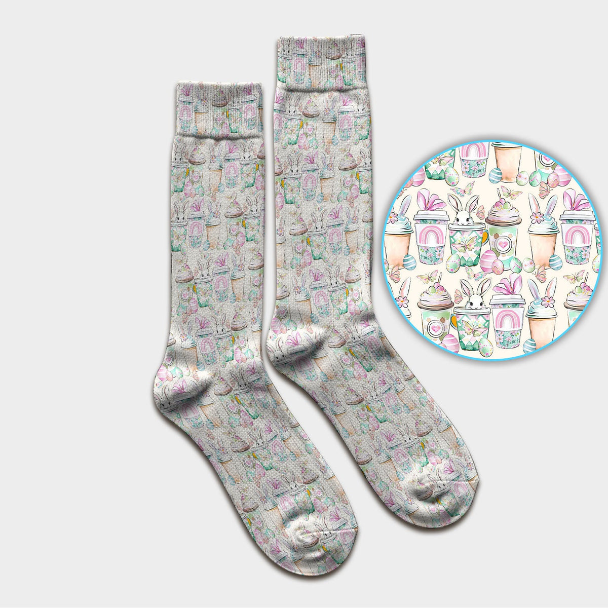 Cute Easter Bunny Coffee Cup Pattern Socks, Adult Socks for Men and Women