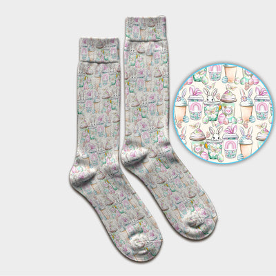 Cute Easter Bunny Coffee Cup Pattern Socks, Adult Socks for Men and Women