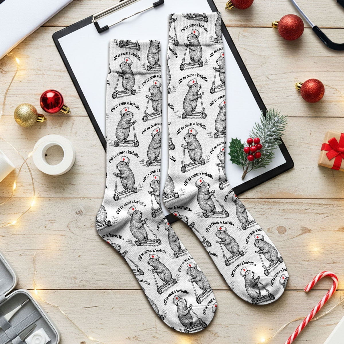 Funny Nurse Mouse Scooter Print Medical Socks, Socks for Nurse Doctor Adults