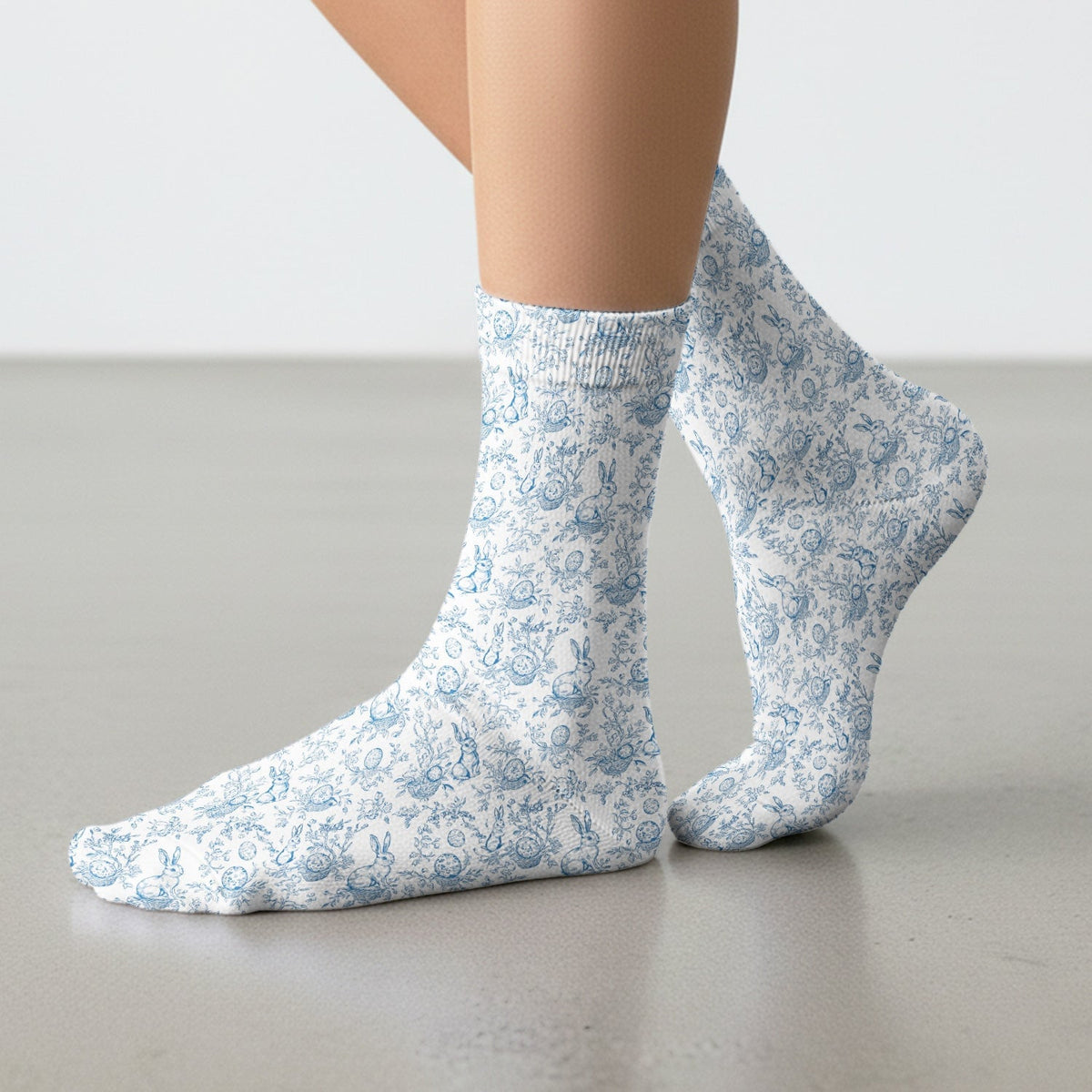Easter Bunny Floral Egg Toile Pattern Design Socks, Breathable Fabrics Medical Uniform
