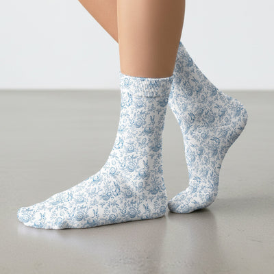 Easter Bunny Floral Egg Toile Pattern Design Socks, Breathable Fabrics Medical Uniform