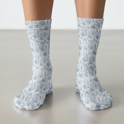 Easter Bunny Floral Egg Toile Pattern Design Socks, Breathable Fabrics Medical Uniform