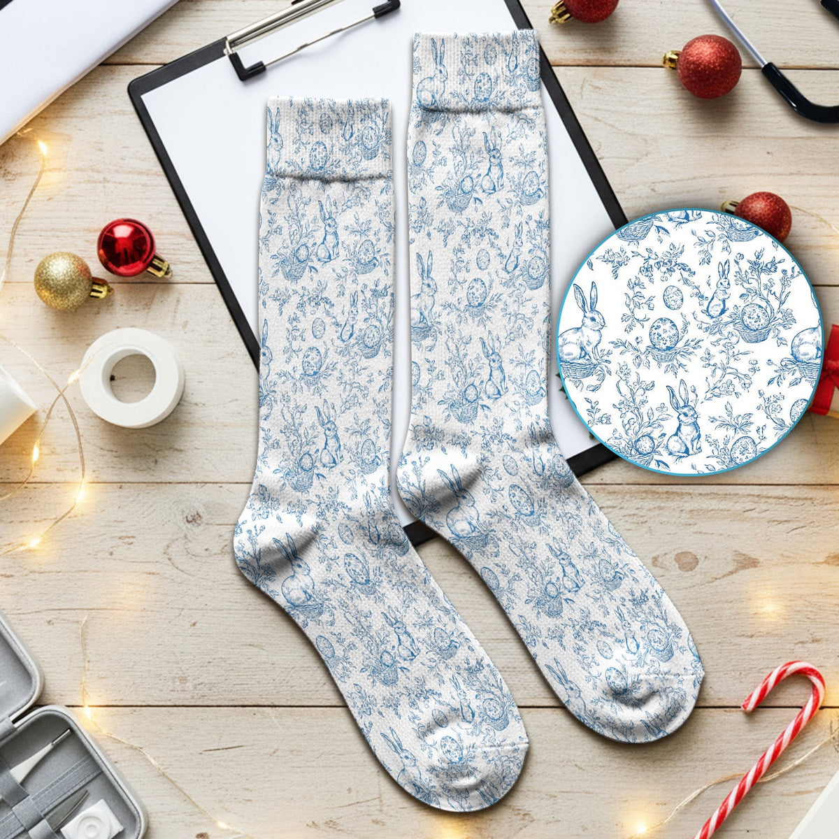 Easter Bunny Floral Egg Toile Pattern Design Socks, Breathable Fabrics Medical Uniform