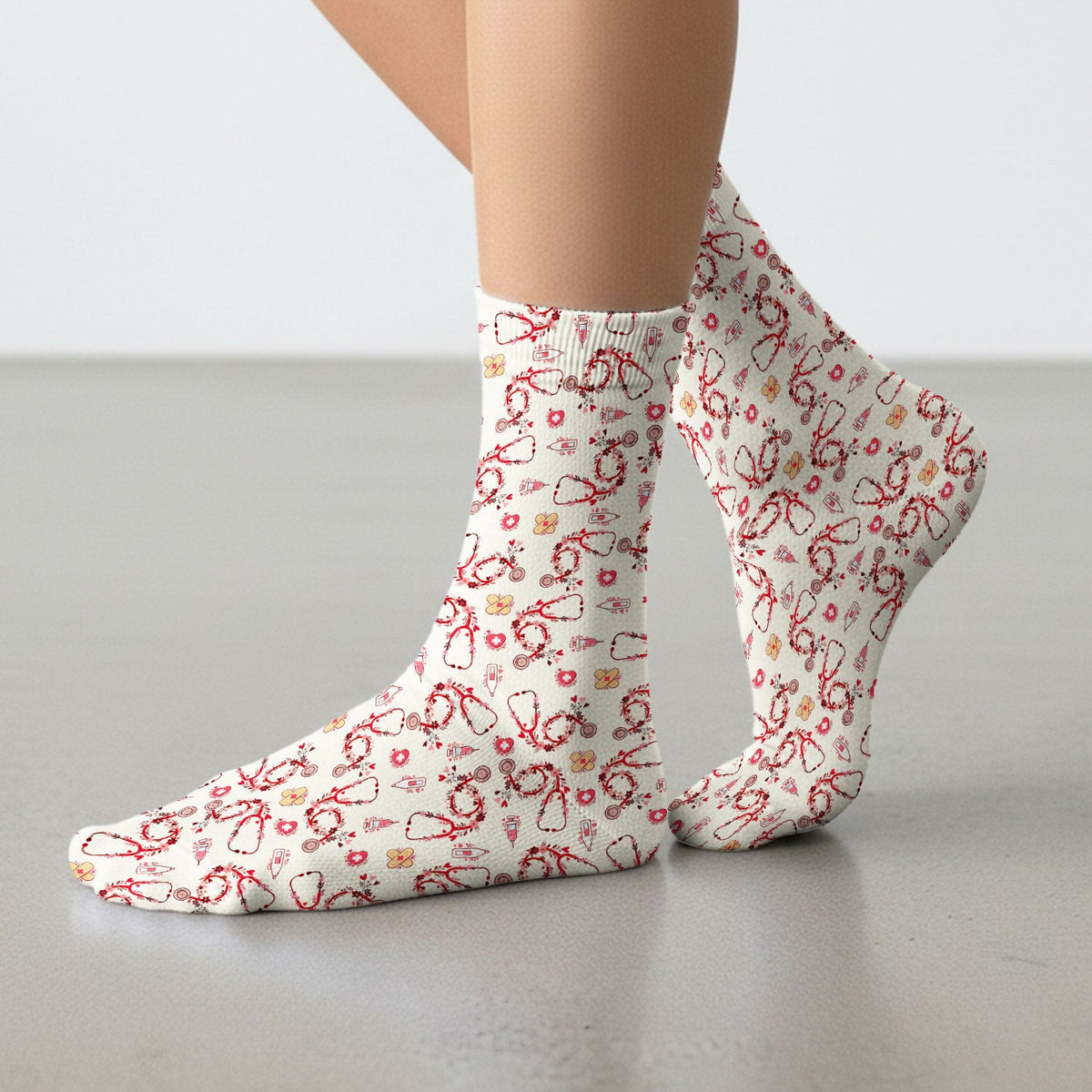 Heart Stethoscope Medical Pattern, Socks for Nurse Doctor