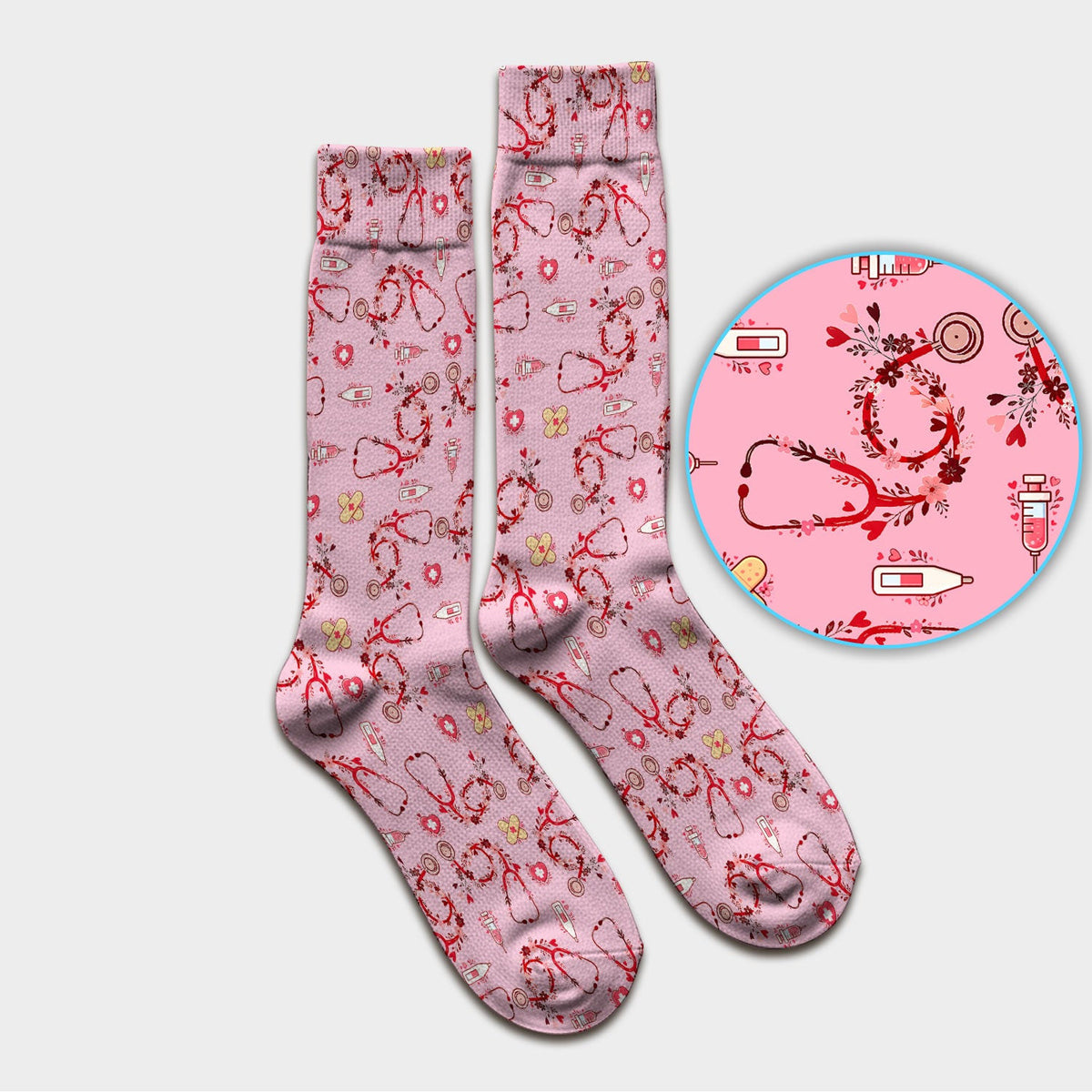 Heart Stethoscope Medical Pattern, Socks for Nurse Doctor
