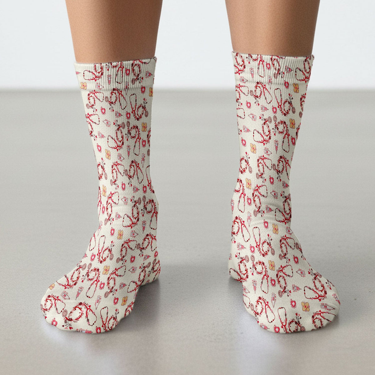 Heart Stethoscope Medical Pattern, Socks for Nurse Doctor