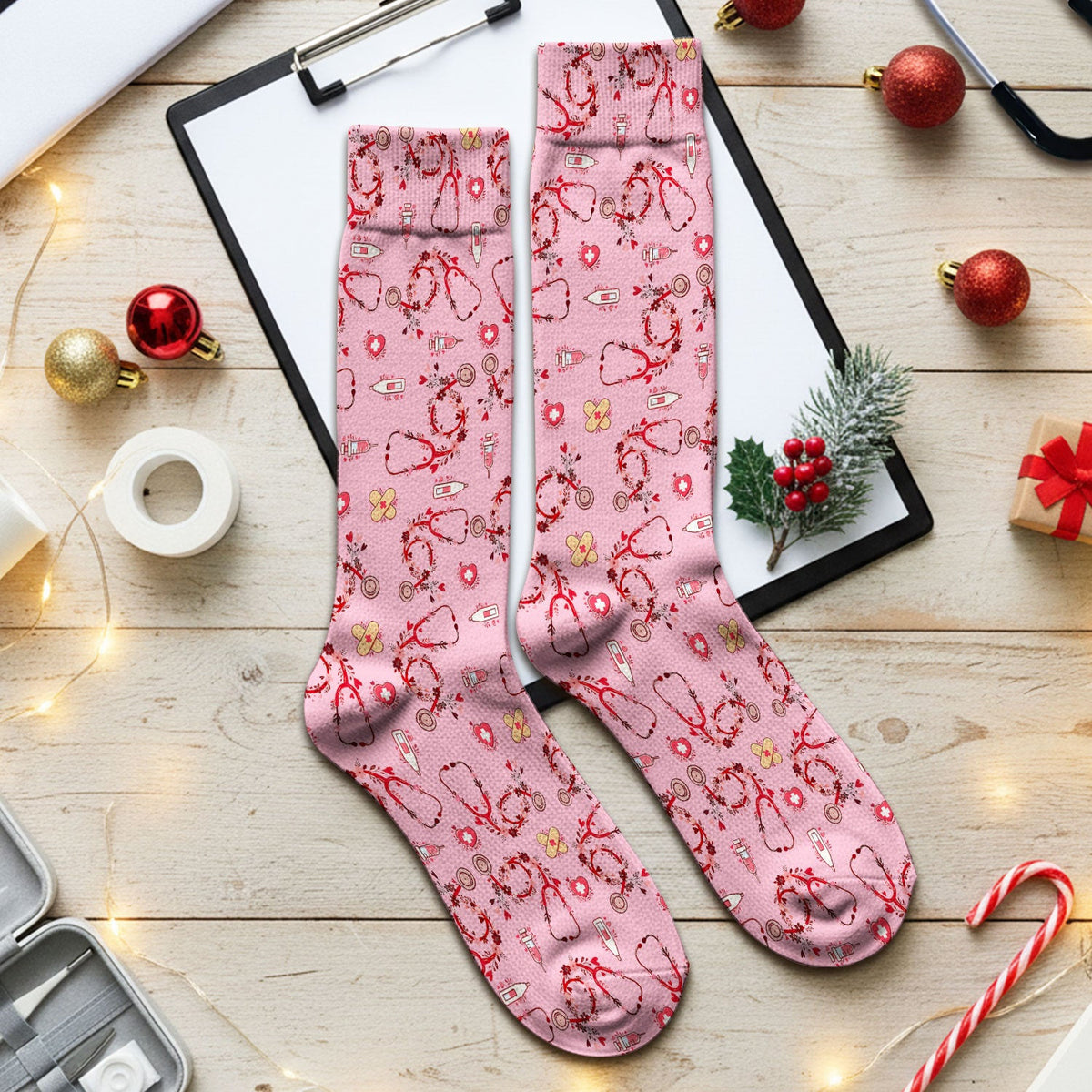 Heart Stethoscope Medical Pattern, Socks for Nurse Doctor
