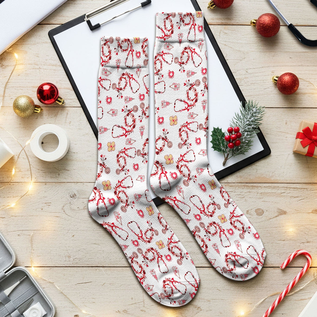 Heart Stethoscope Medical Pattern, Socks for Nurse Doctor