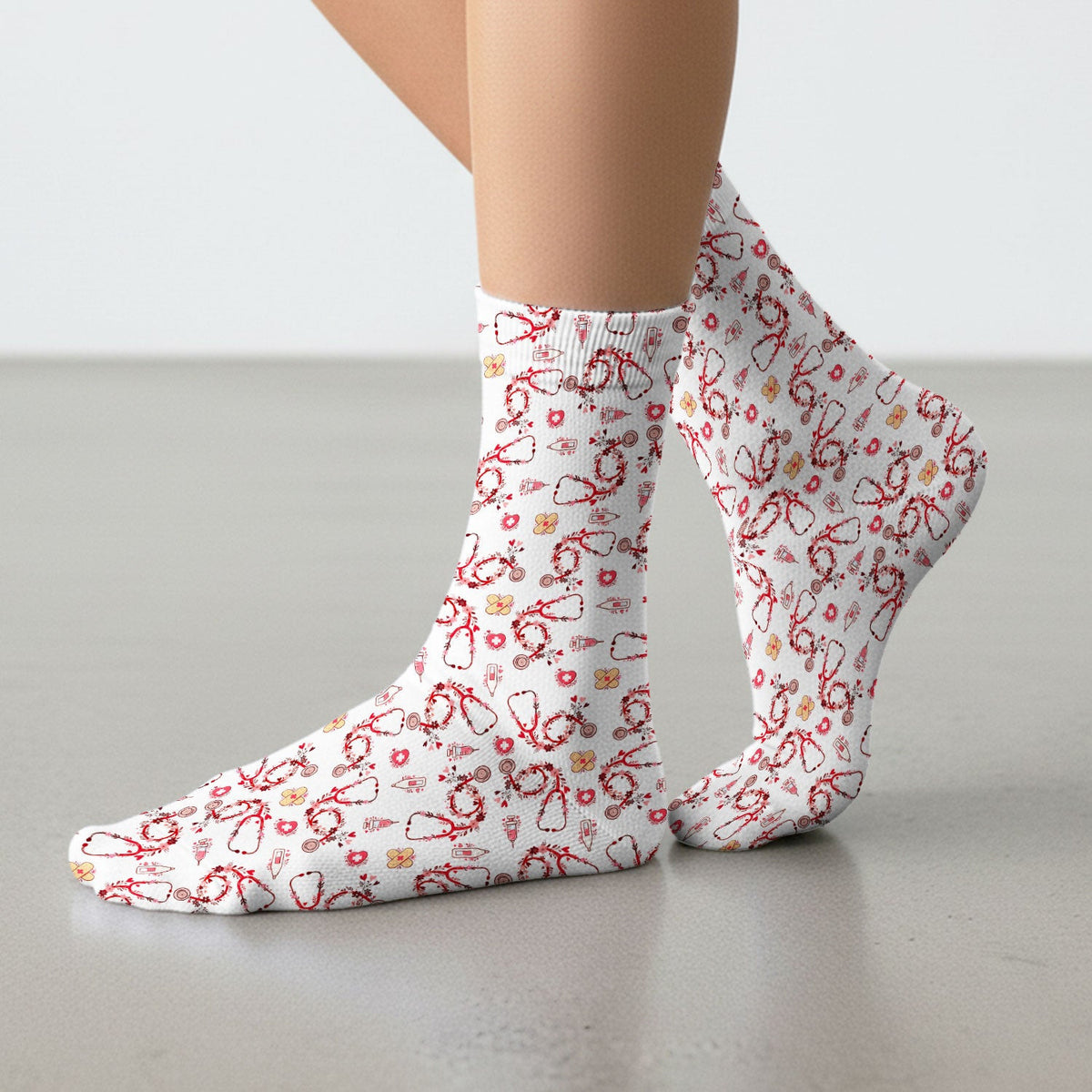 Heart Stethoscope Medical Pattern, Socks for Nurse Doctor