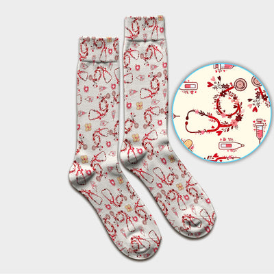 Heart Stethoscope Medical Pattern, Socks for Nurse Doctor