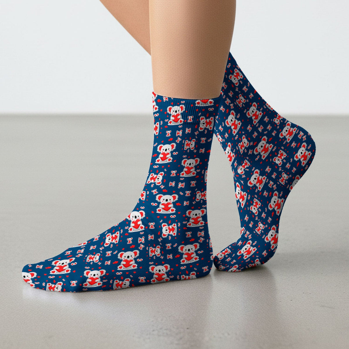 Valentine Cute Koala Heart Pattern Socks, Socks for Nurse Doctor