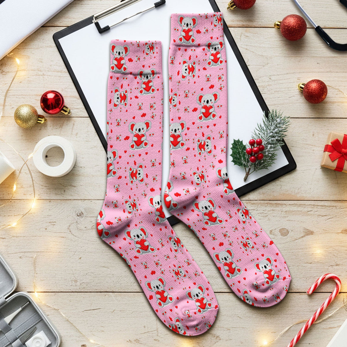 Valentine Cute Koala Heart Pattern Socks, Socks for Nurse Doctor