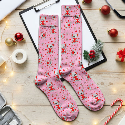 Valentine Cute Koala Heart Pattern Socks, Socks for Nurse Doctor