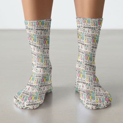 Cute Bunny Nurse Chillin With My Peeps Socks, Socks for Nurse Doctor