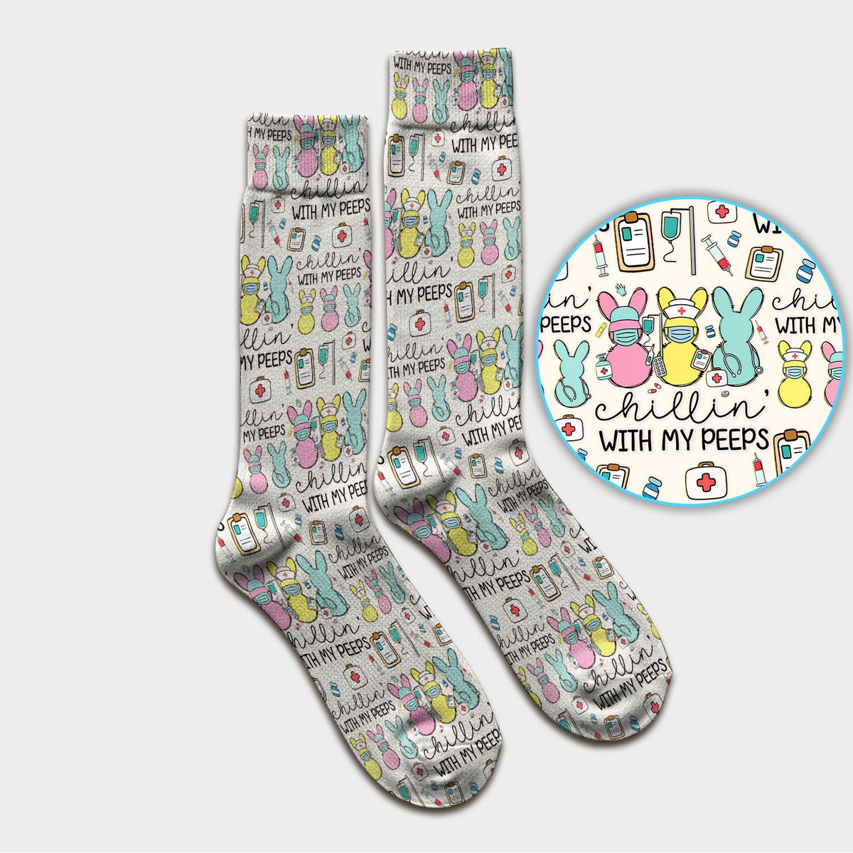 Cute Bunny Nurse Chillin With My Peeps Socks, Socks for Nurse Doctor