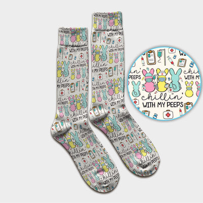 Cute Bunny Nurse Chillin With My Peeps Socks, Socks for Nurse Doctor
