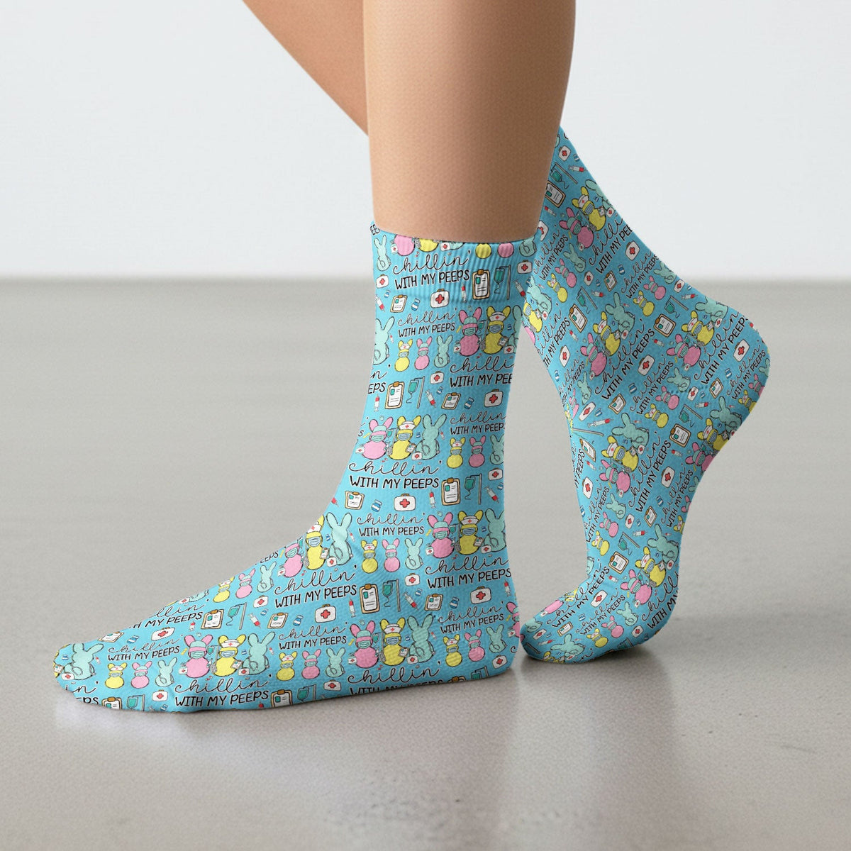 Cute Bunny Nurse Chillin With My Peeps Socks, Socks for Nurse Doctor