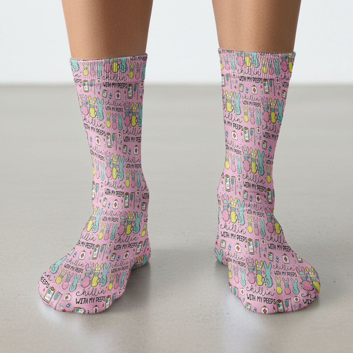 Cute Bunny Nurse Chillin With My Peeps Socks, Socks for Nurse Doctor