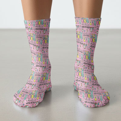 Cute Bunny Nurse Chillin With My Peeps Socks, Socks for Nurse Doctor