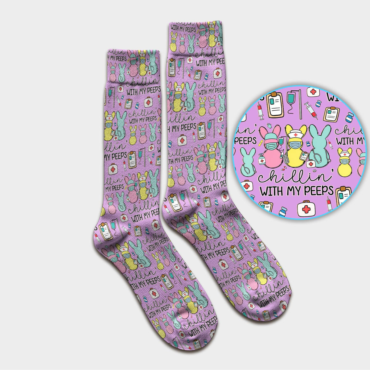 Cute Bunny Nurse Chillin With My Peeps Socks, Socks for Nurse Doctor