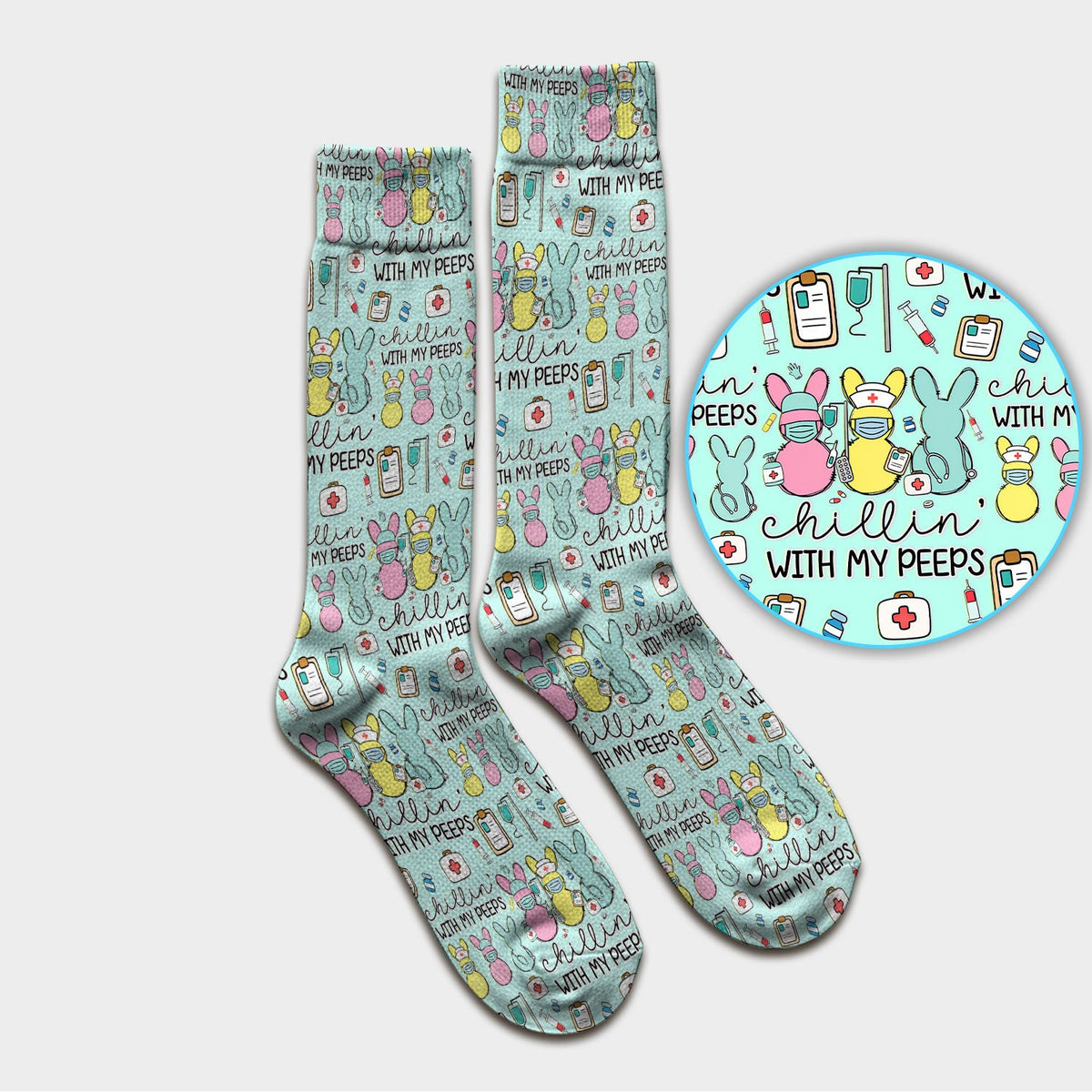 Cute Bunny Nurse Chillin With My Peeps Socks, Socks for Nurse Doctor