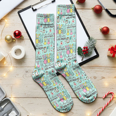 Cute Bunny Nurse Chillin With My Peeps Socks, Socks for Nurse Doctor