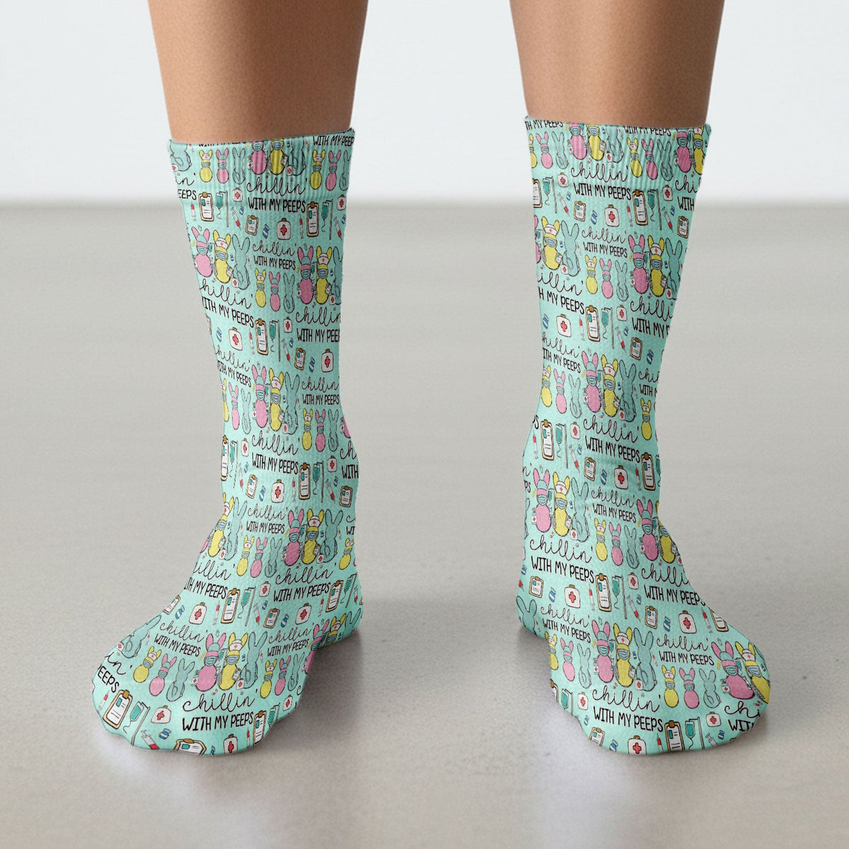 Cute Bunny Nurse Chillin With My Peeps Socks, Socks for Nurse Doctor