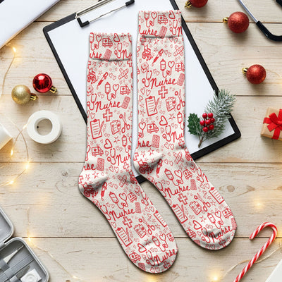 Cute Nurse Heart Medical Pattern Socks, Breathable Fabrics Medical Uniform
