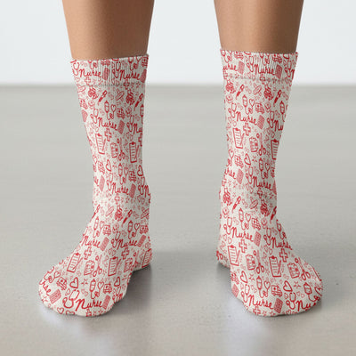 Cute Nurse Heart Medical Pattern Socks, Breathable Fabrics Medical Uniform