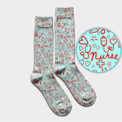 Cute Nurse Heart Medical Pattern Socks, Breathable Fabrics Medical Uniform
