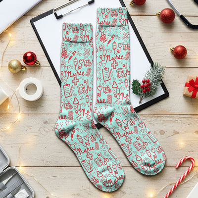 Cute Nurse Heart Medical Pattern Socks, Breathable Fabrics Medical Uniform