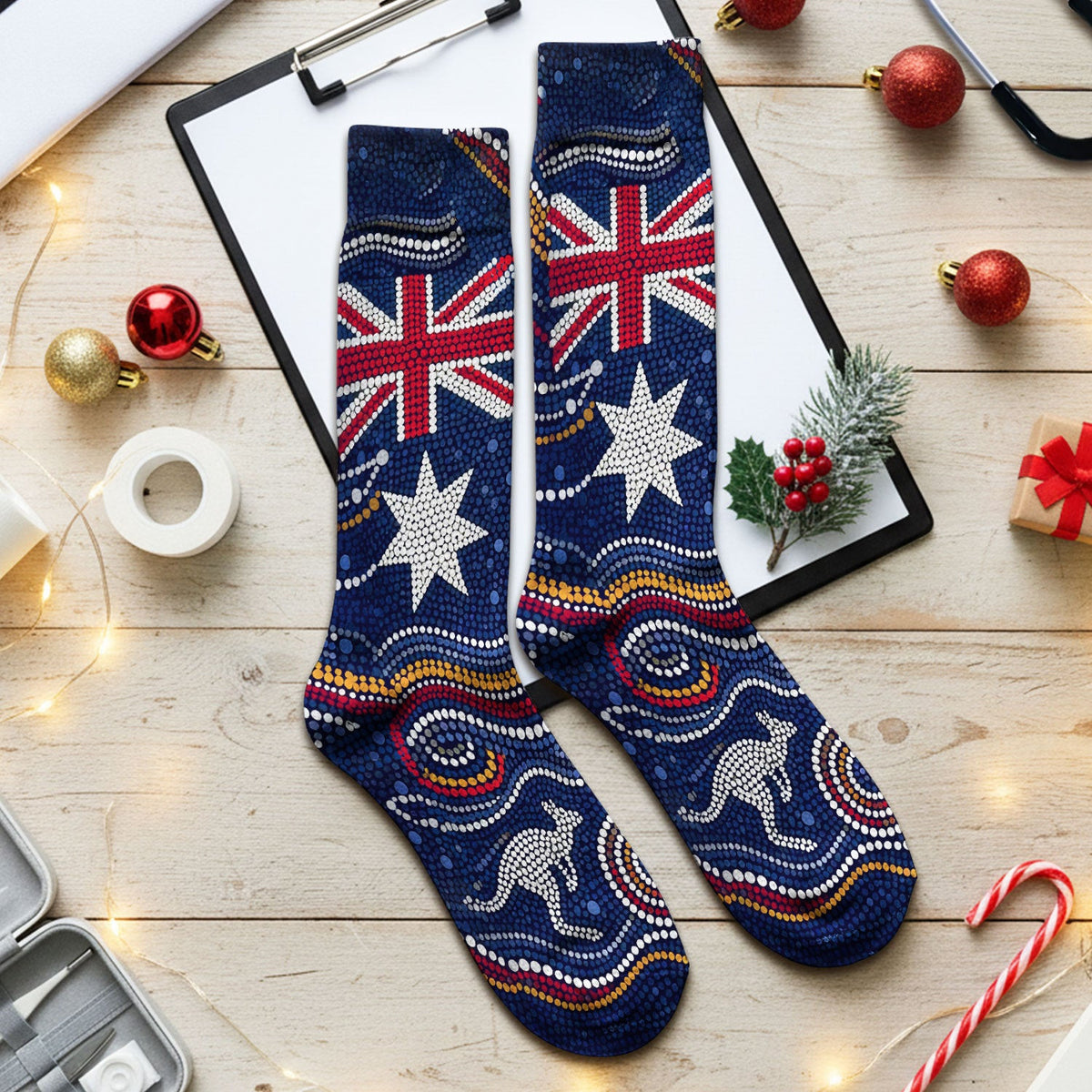 Australian Aboriginal Art Pattern Nurse Scrub Socks, Kangaroo Dot Nurses Sock For Women, Breathable Fabrics Nursing Uniform