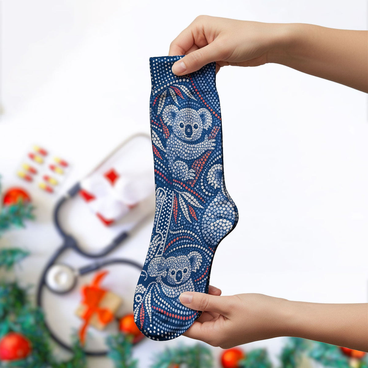 Koala Dot Art Medical Pattern Socks, Socks for Nurse Doctor